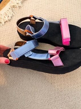 Teva Metallic Multicolor Platform Sandals - Blue, Pink, Gold